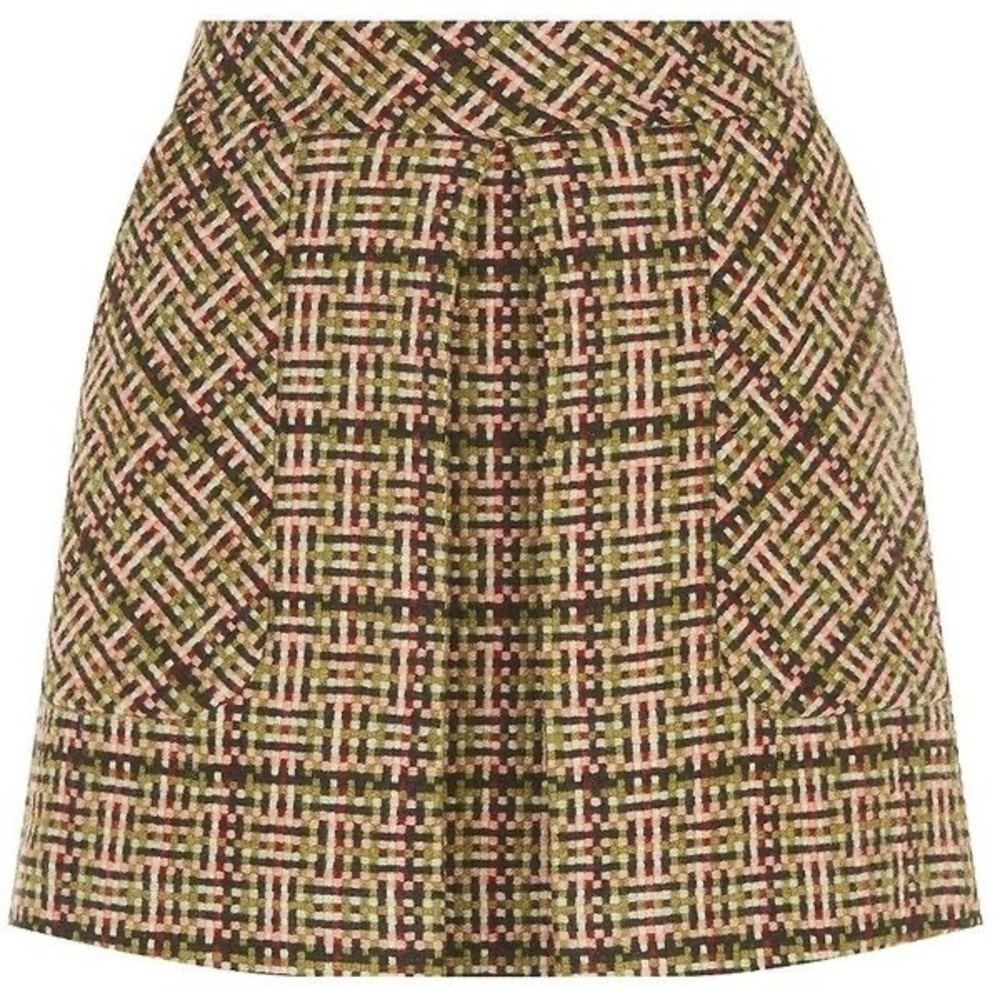 See By Chloe Fancy Tweed Mini Skirt Wool Blend Center Pleat Preppy Sz 10
